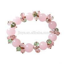 Bracelet perlé en pierre rose de cristal de mode Bling Bling, bracelet rose de déclaration